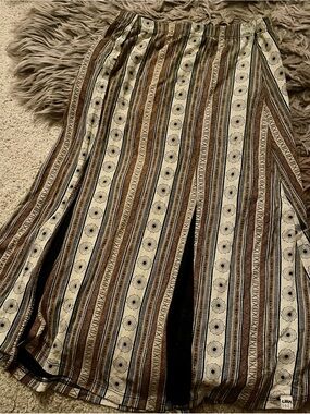 Lira Striped Boho Maxi Skirt in Cream and Brown